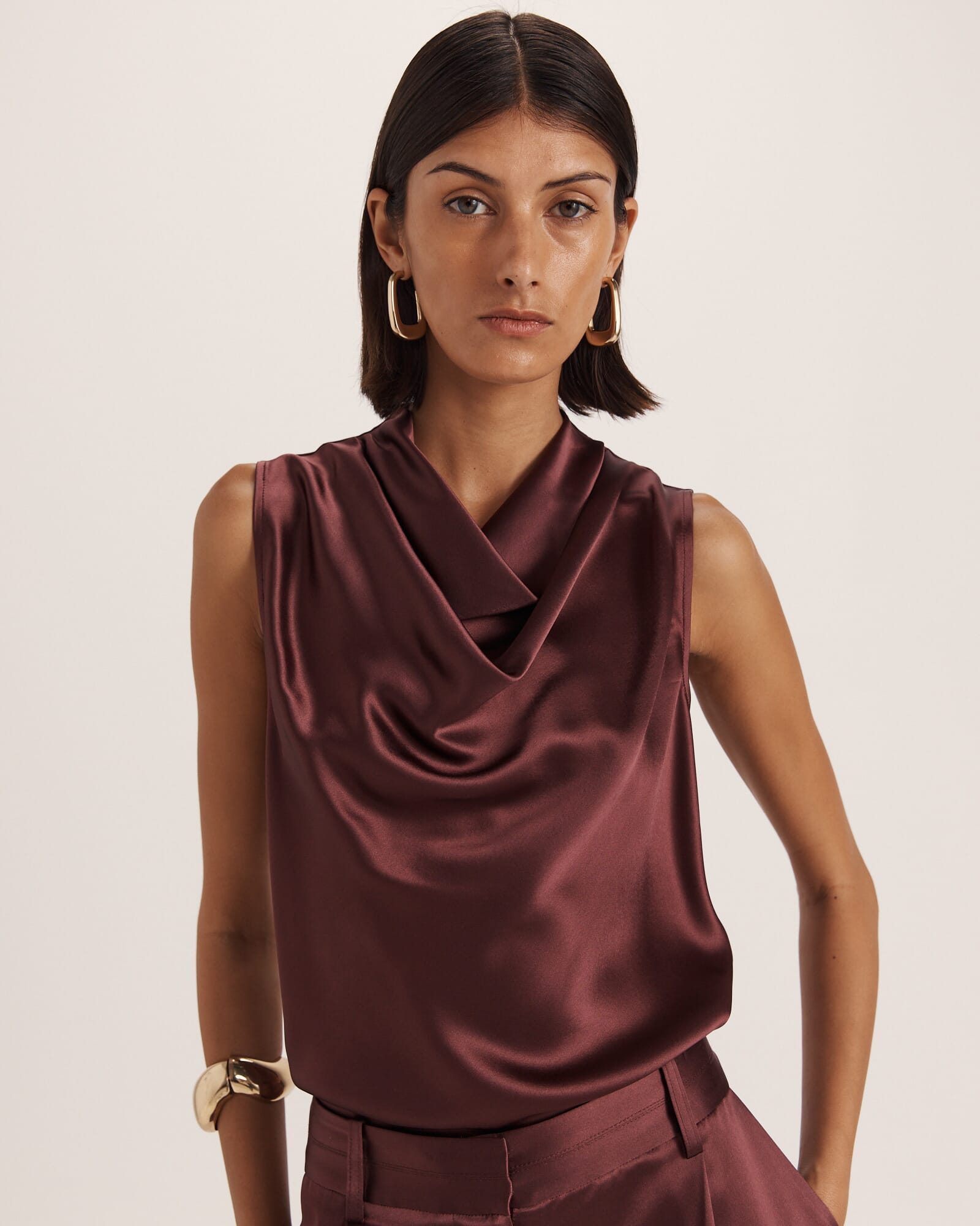 Sallee Satin Cowl Neck Top