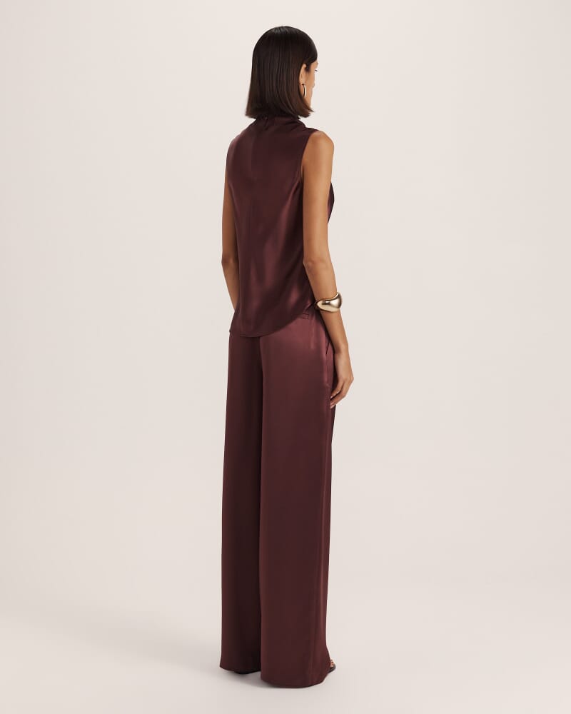 Sallee Satin Cowl Neck Top in CLARET