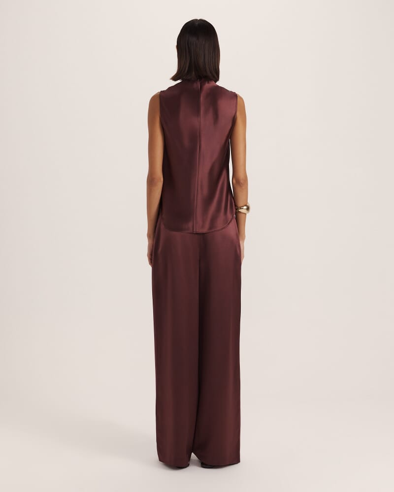 Sallee Satin Cowl Neck Top in CLARET