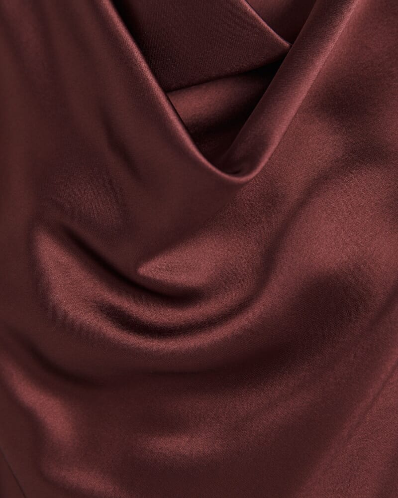 Sallee Satin Cowl Neck Top in CLARET