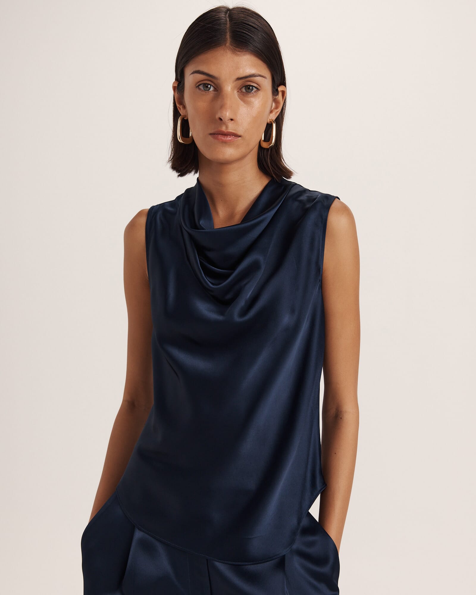 Sallee Satin Cowl Neck Top