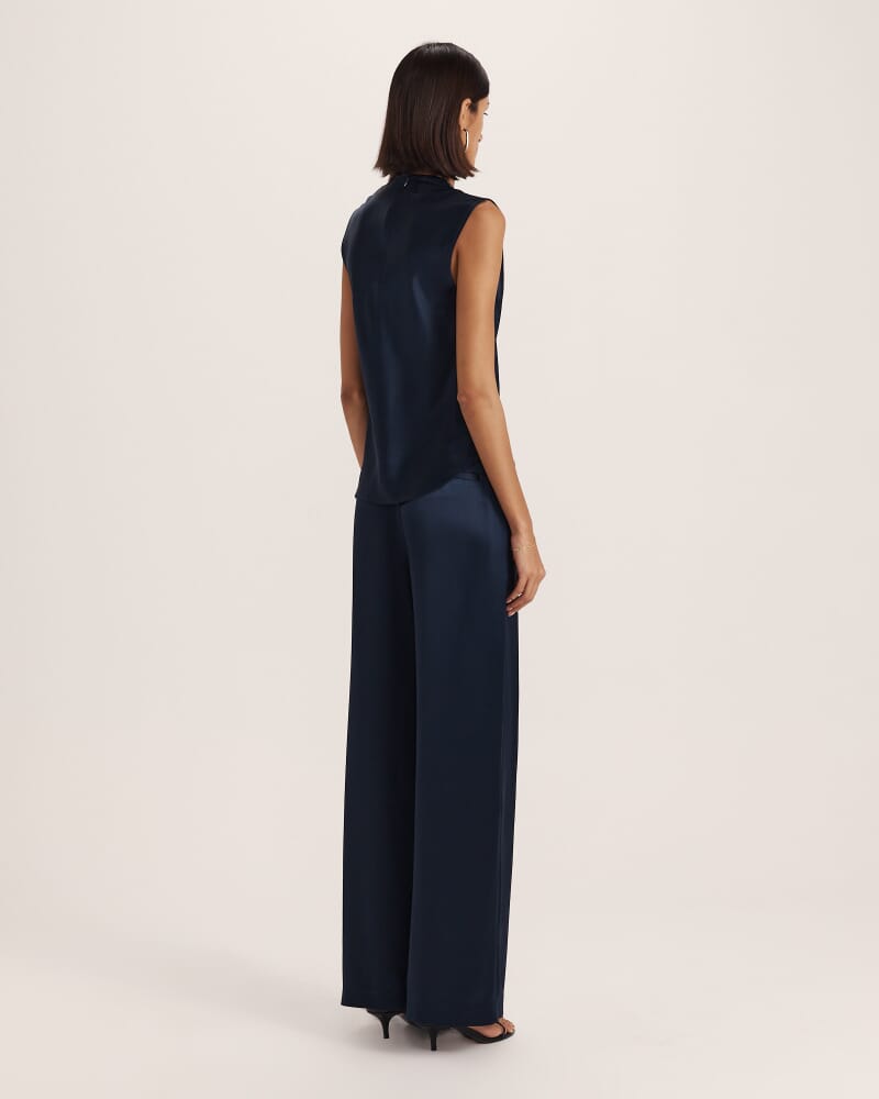 Sallee Satin Cowl Neck Top in MIDNIGHT