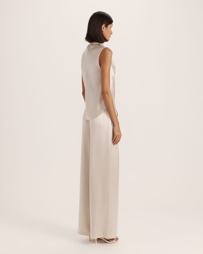 Sallee Satin Cowl Neck Top in OYSTER
