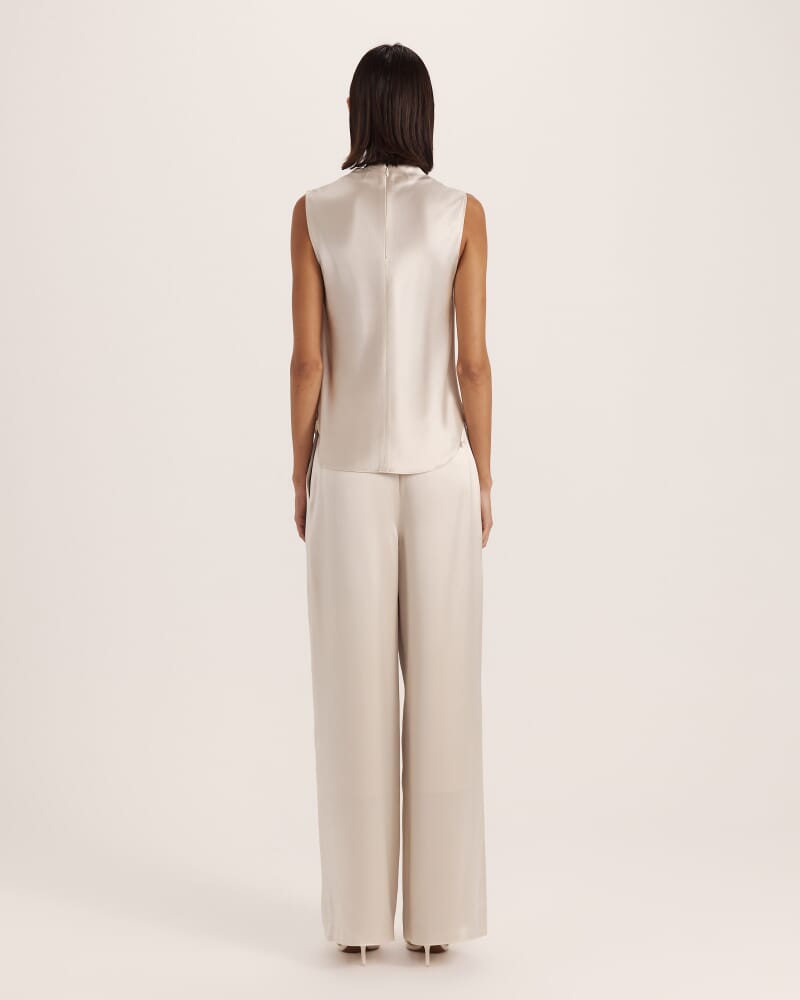 Sallee Satin Cowl Neck Top in OYSTER