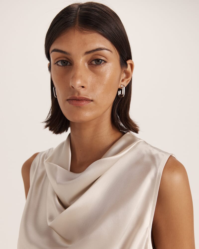 Sallee Satin Cowl Neck Top in OYSTER