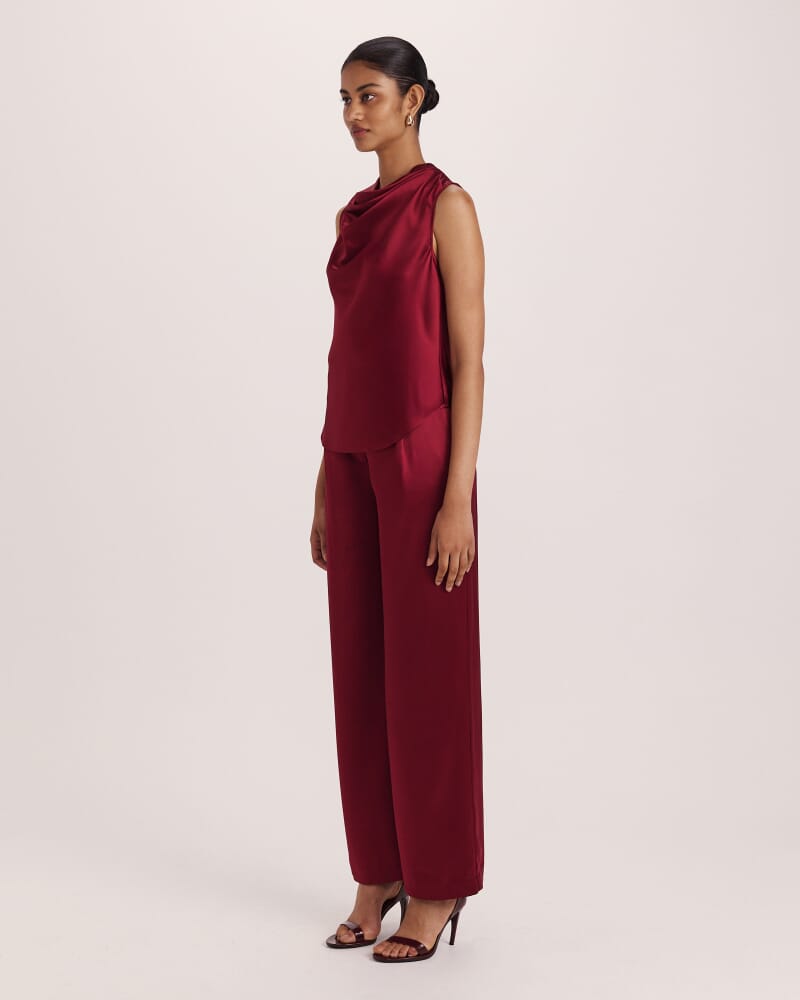 Sallee Satin Cowl Neck Top in RASPBERRY