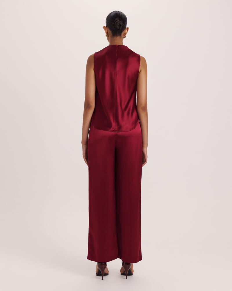 Sallee Satin Cowl Neck Top in RASPBERRY
