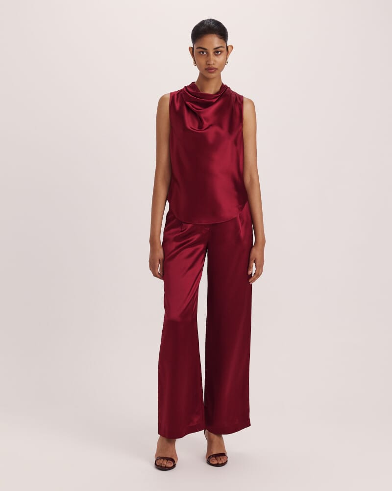 Sallee Satin Cowl Neck Top in RASPBERRY