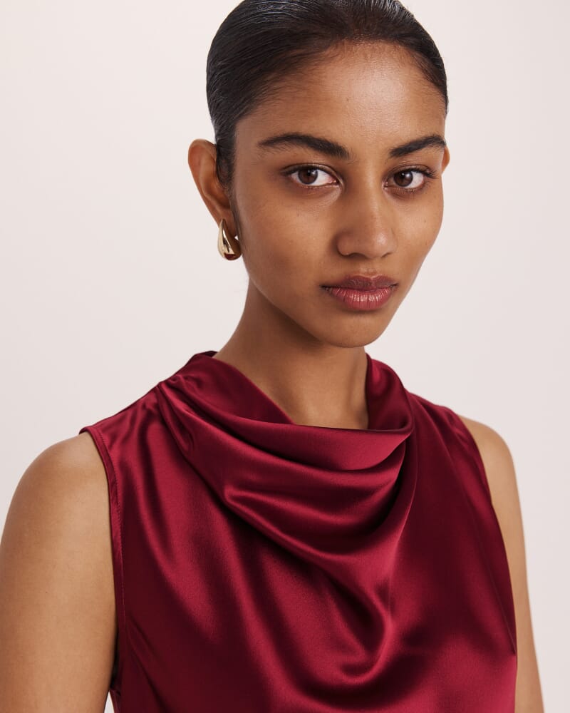 Sallee Satin Cowl Neck Top in RASPBERRY