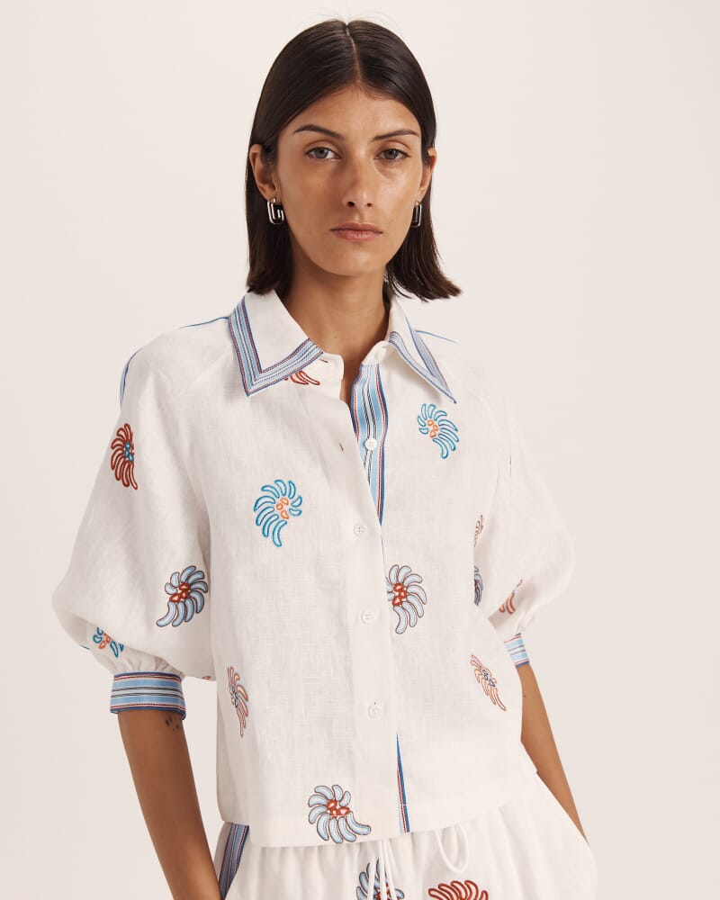 Antibes Embroidered Linen Shirt in MULTI