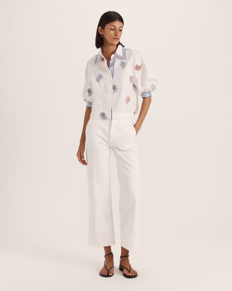Antibes Embroidered Linen Shirt in MULTI
