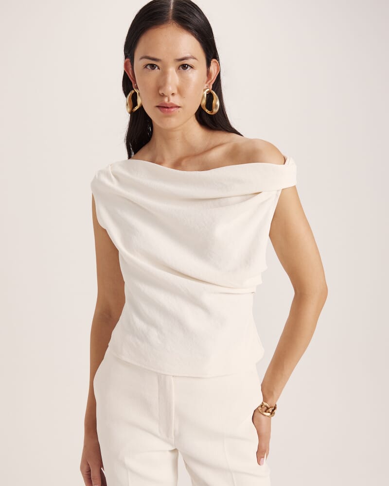 Dharma Off Shoulder Drape Top in MILK