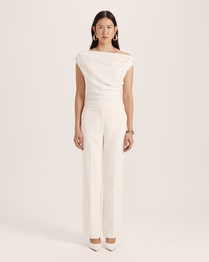 Dharma Off Shoulder Drape Top in MILK