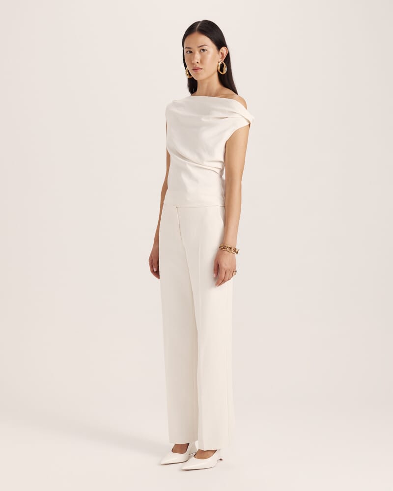 Dharma Off Shoulder Drape Top in MILK