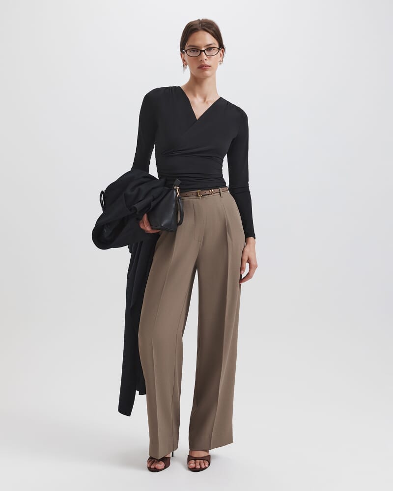 Serafina Wrap Long Sleeve Top in BLACK