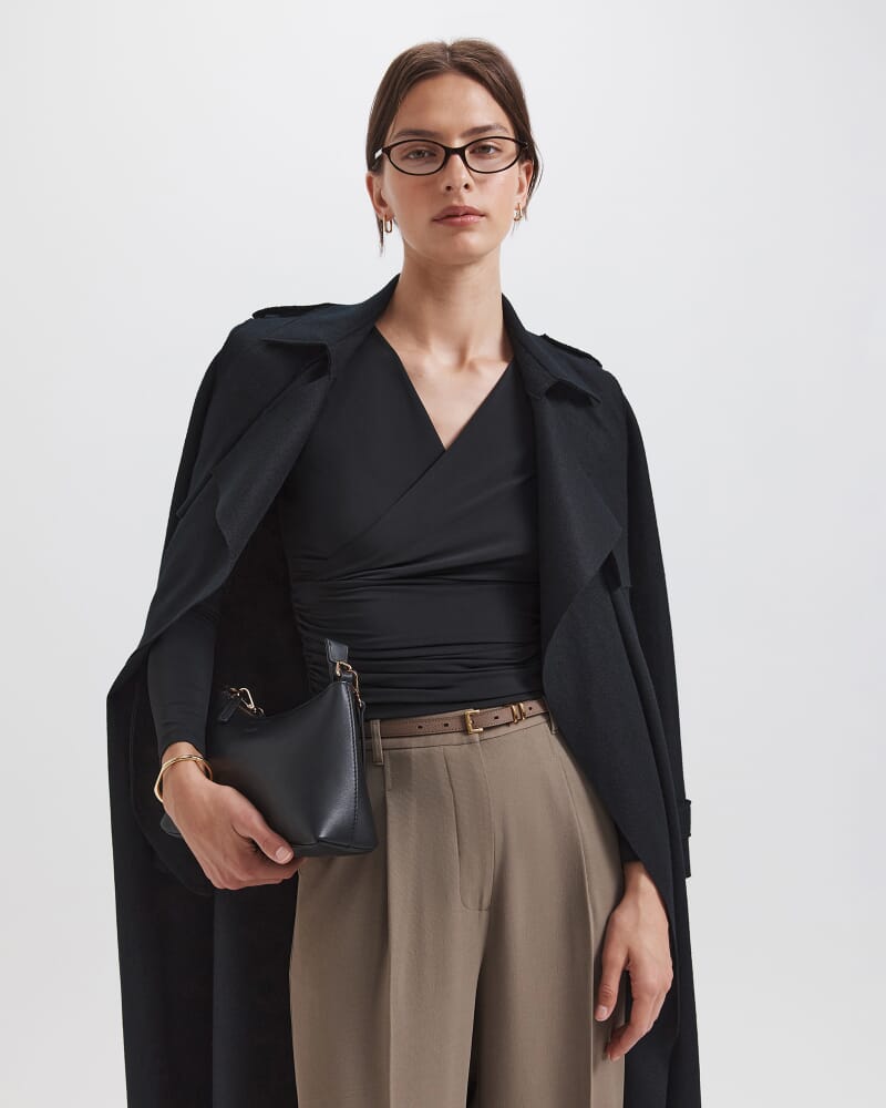 Serafina Wrap Long Sleeve Top in BLACK