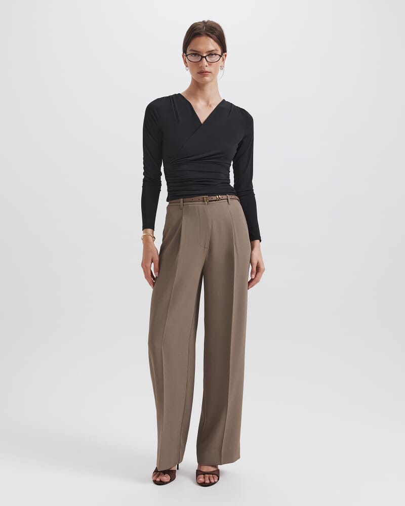 Serafina Wrap Long Sleeve Top in BLACK