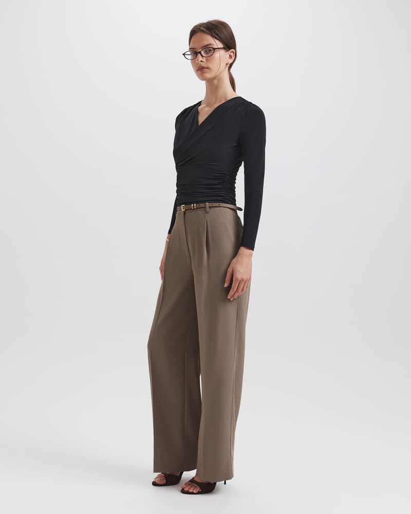 Serafina Wrap Long Sleeve Top in BLACK