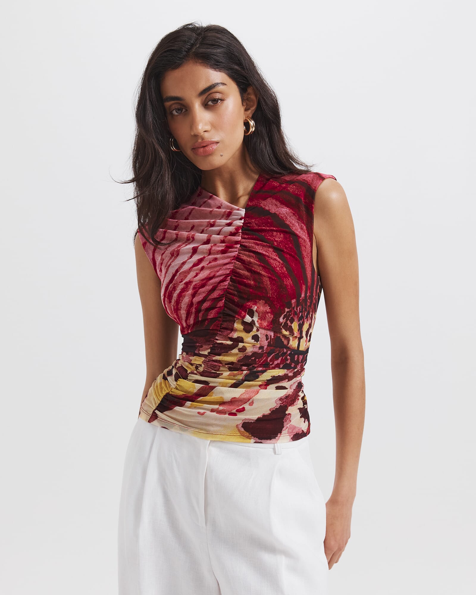 Cymbelle Rouched Mesh Top