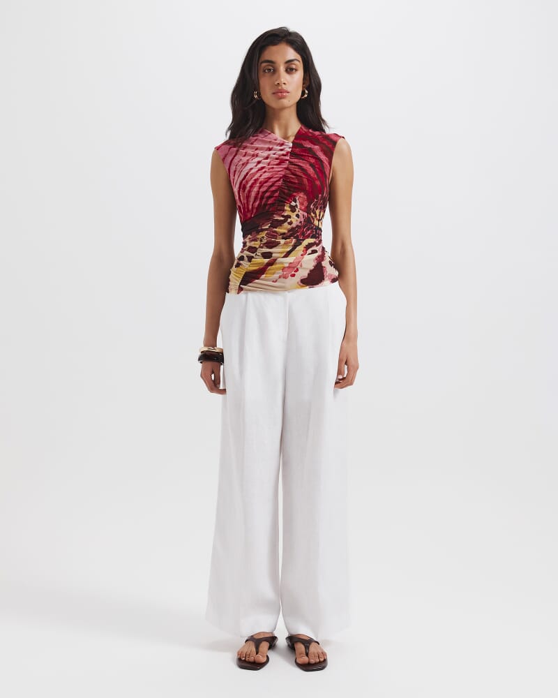 Cymbelle Rouched Mesh Top in MULTI