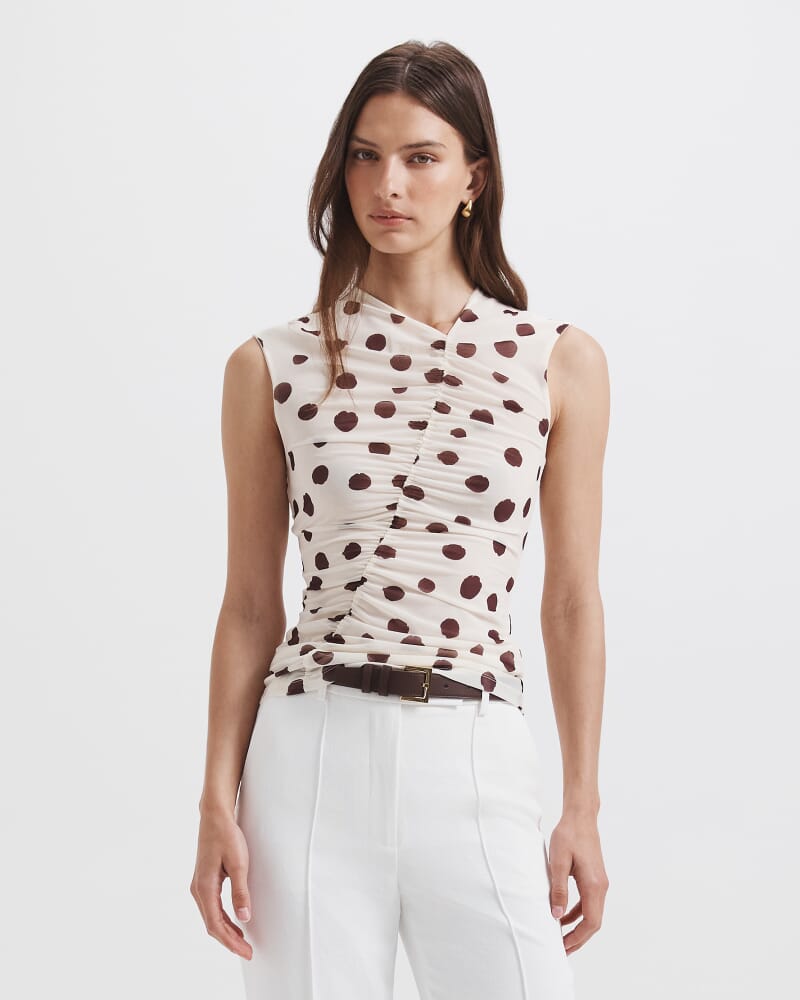 Dolcetto Rouched Mesh Top in WHITE/MULTI