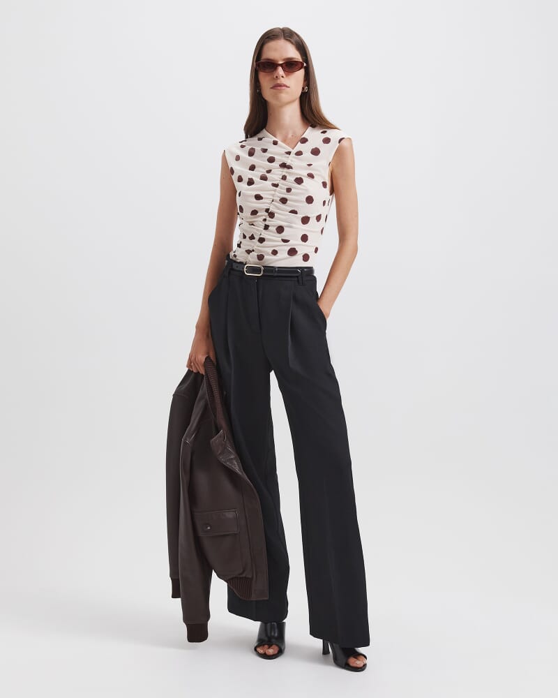 Dolcetto Rouched Mesh Top in WHITE/MULTI