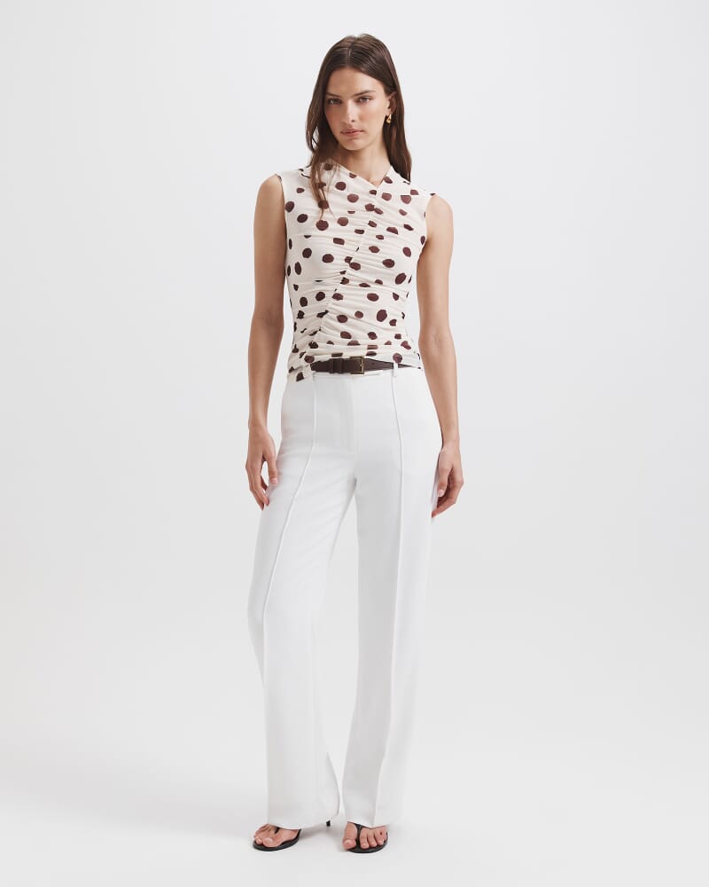 Dolcetto Rouched Mesh Top in WHITE/MULTI