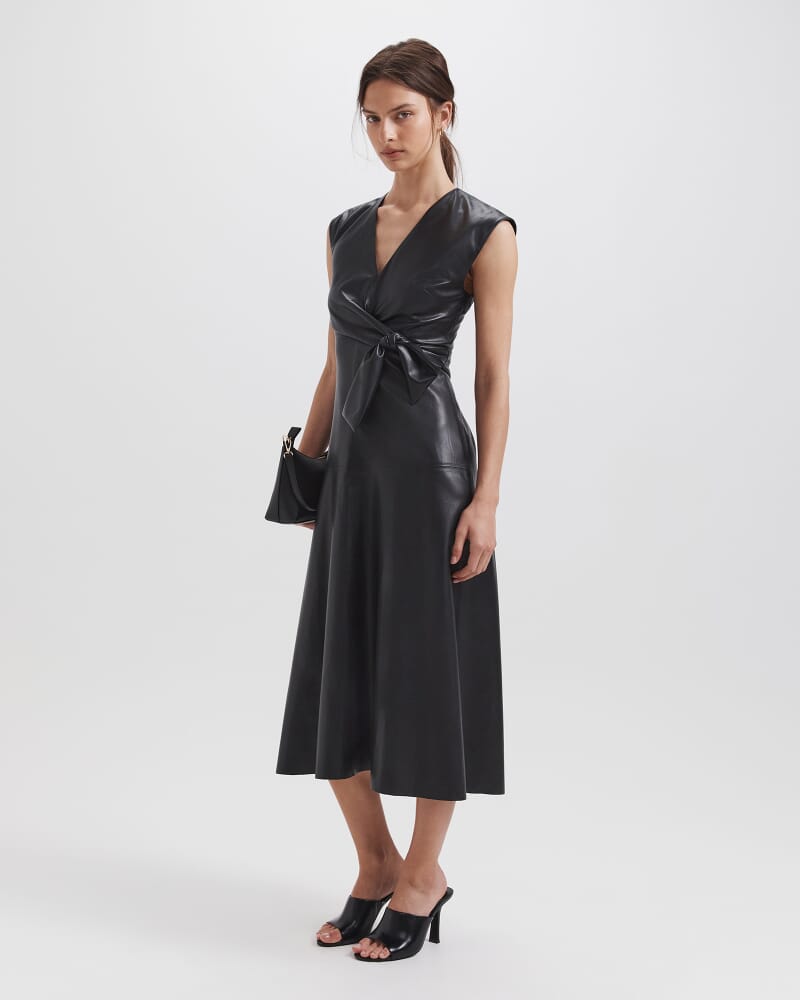 Mimi Faux Leather Dress in BLACK
