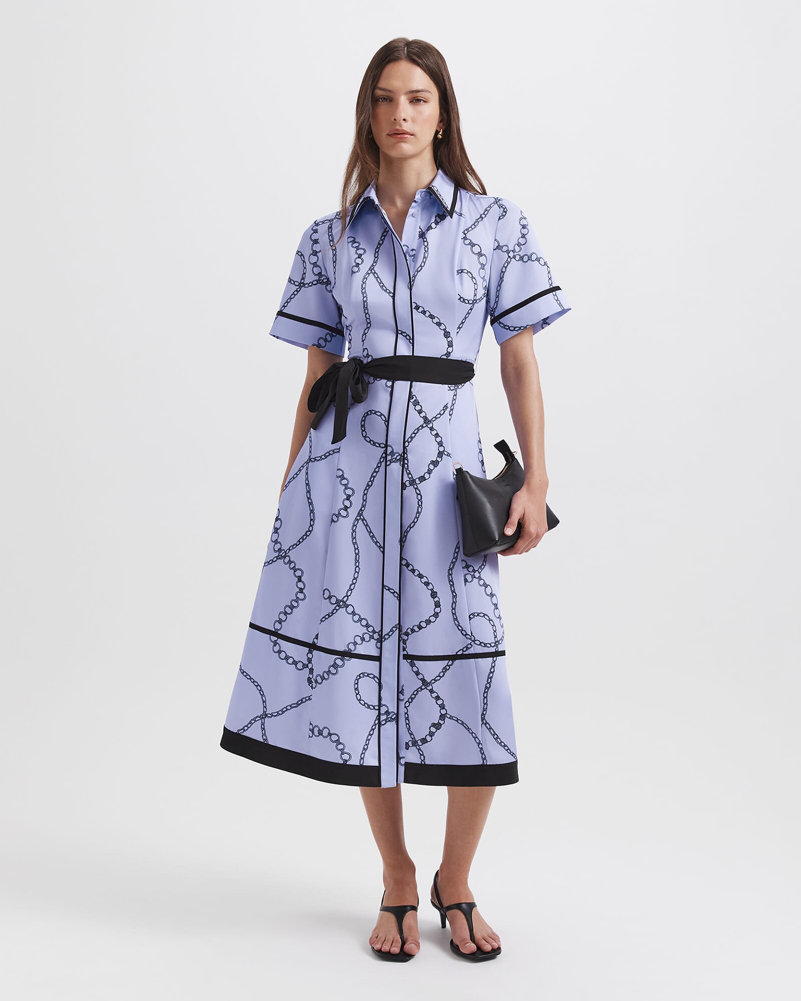 Chain Twill Belted Midi Dress