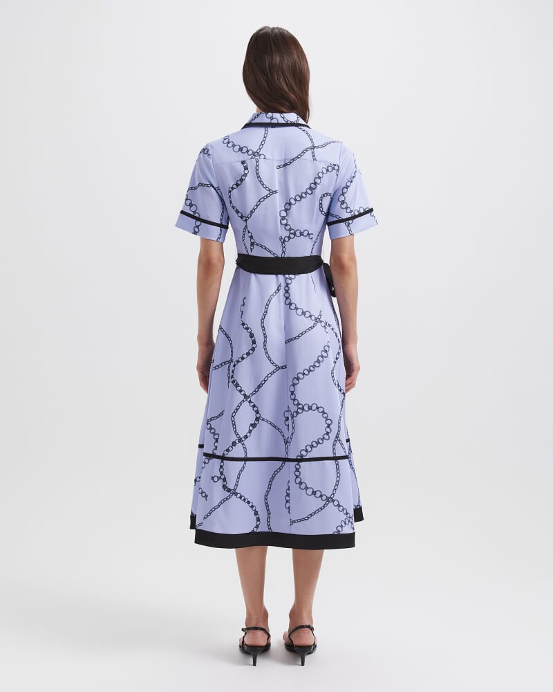 Chain Twill Belted Midi Dress in BLUE MULTI