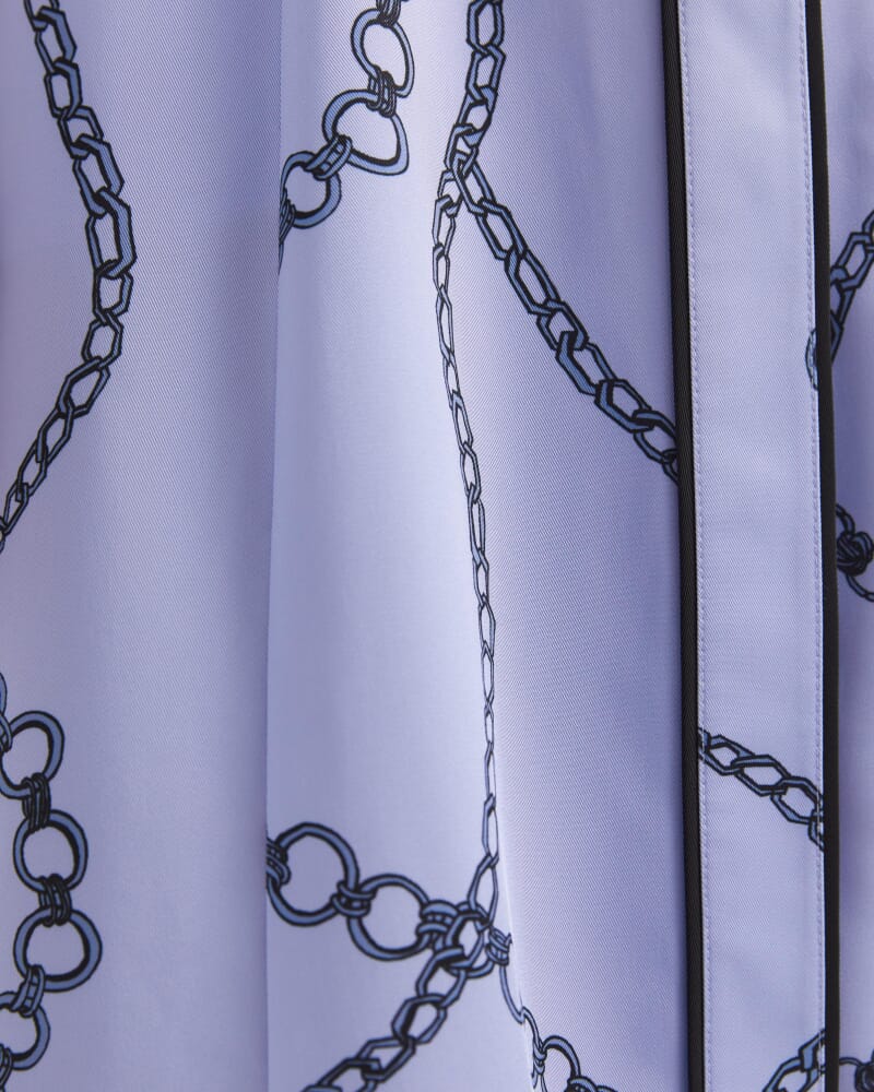 Chain Twill Belted Midi Dress in BLUE MULTI
