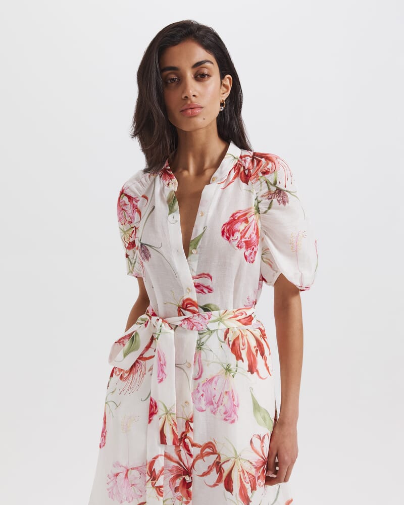 Mariposa Silk Linen Midi Dress in MULTI