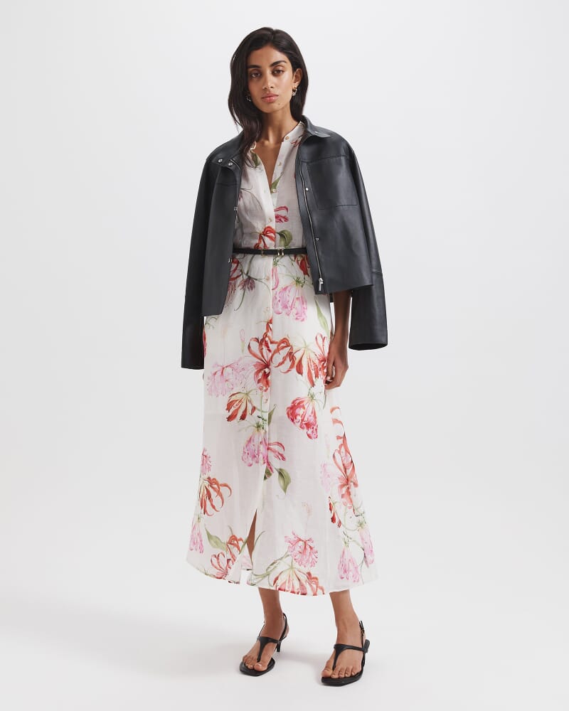 Mariposa Silk Linen Midi Dress in MULTI