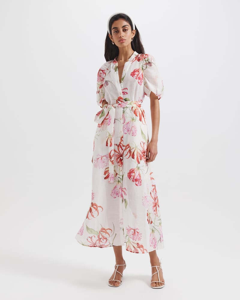 Mariposa Silk Linen Midi Dress in MULTI