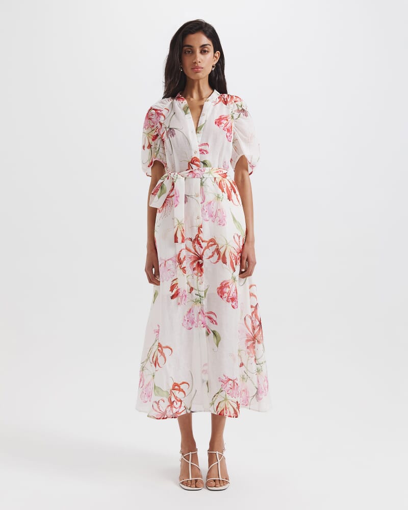 Mariposa Silk Linen Midi Dress in MULTI