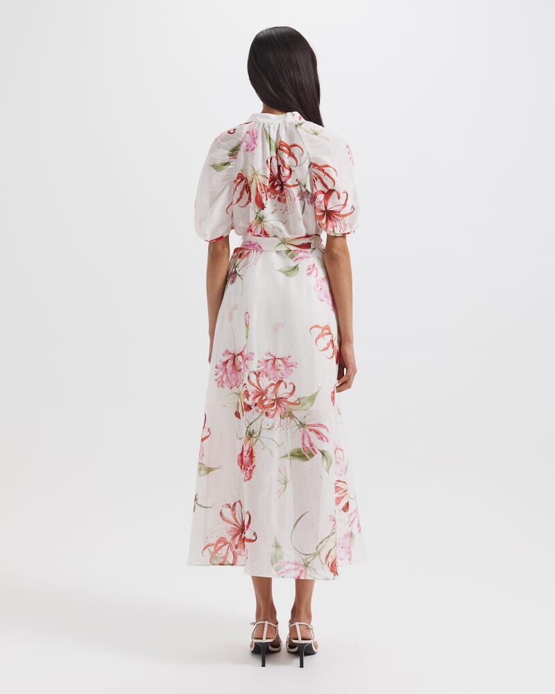 Mariposa Silk Linen Midi Dress in MULTI