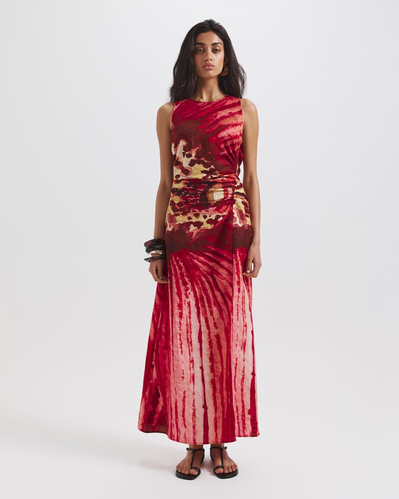 Cymbelle Rouched Midi Dress in MULTI
