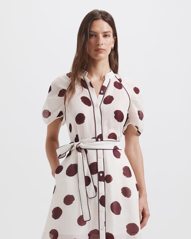 Dolcetto Silk Linen Midi Dress in WHITE/MULTI