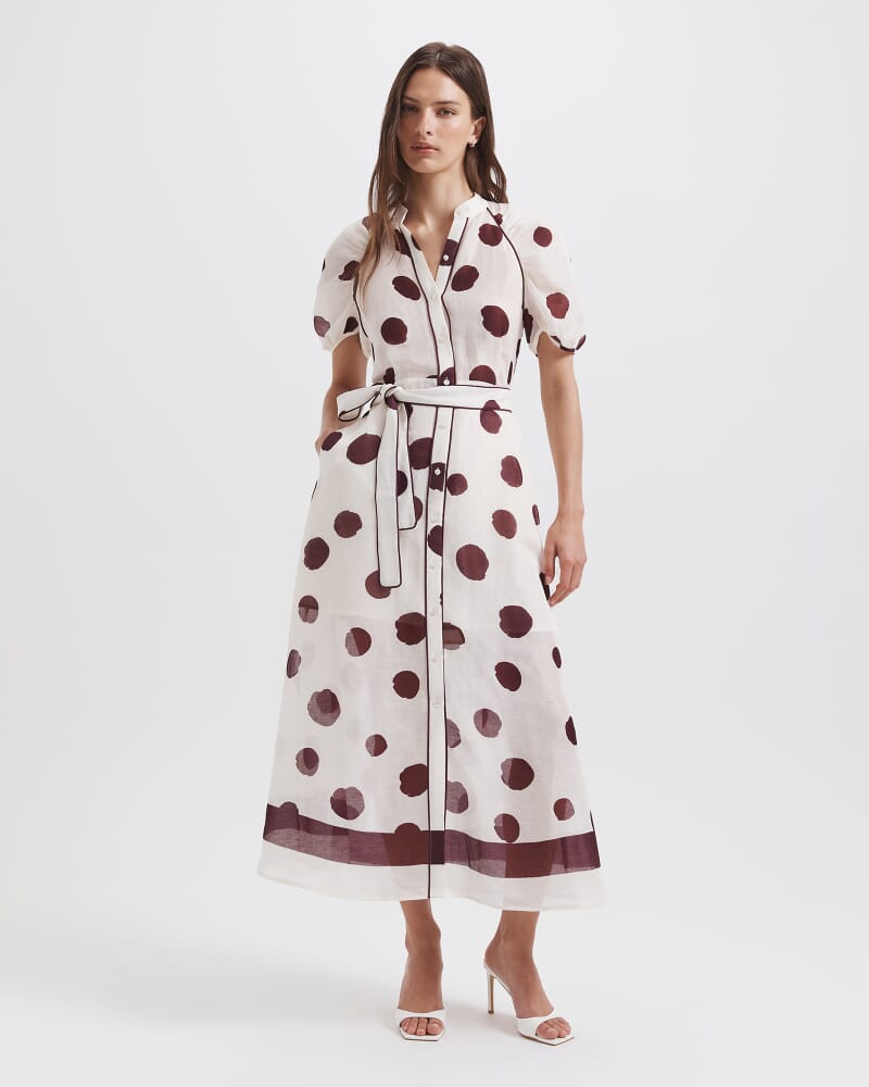 Dolcetto Silk Linen Midi Dress in WHITE/MULTI