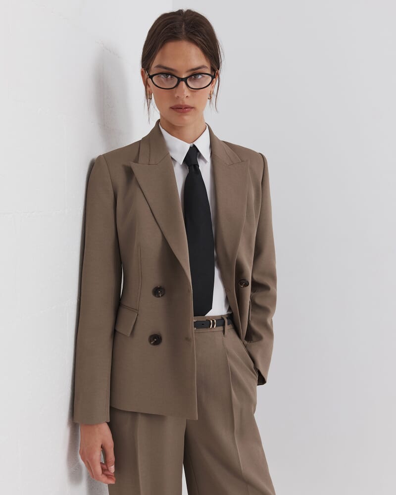 Dharma Stitch Detail Double Breasted Blazer in SABLE