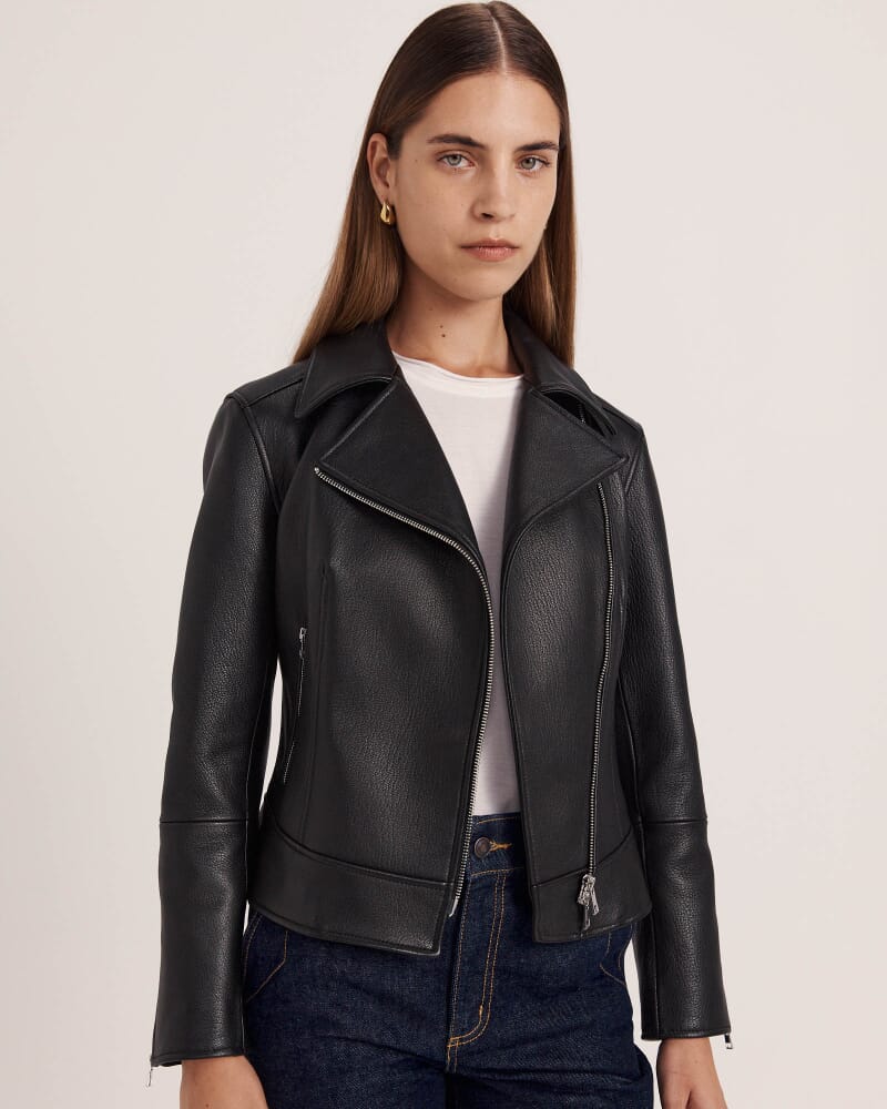 Selina Leather Biker Jacket in BLACK