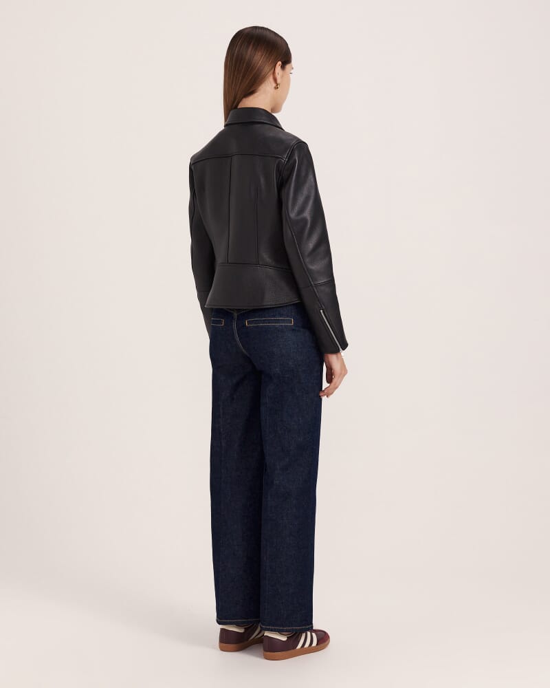 Selina Leather Biker Jacket in BLACK