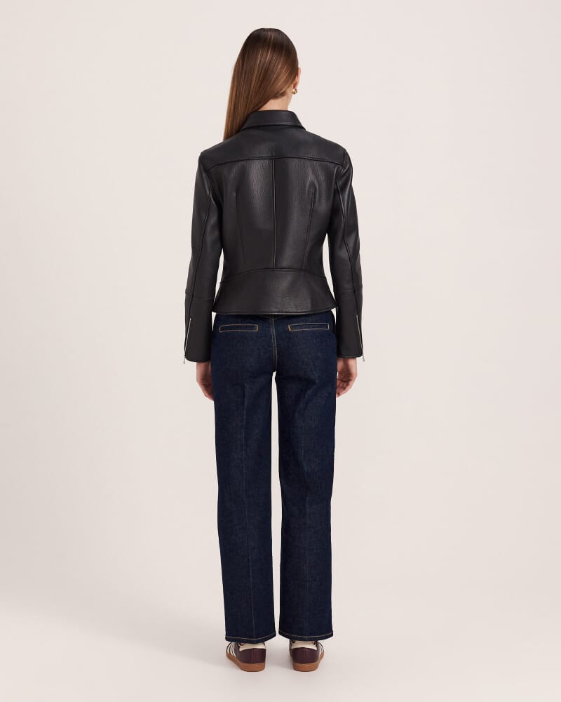 Selina Leather Biker Jacket in BLACK