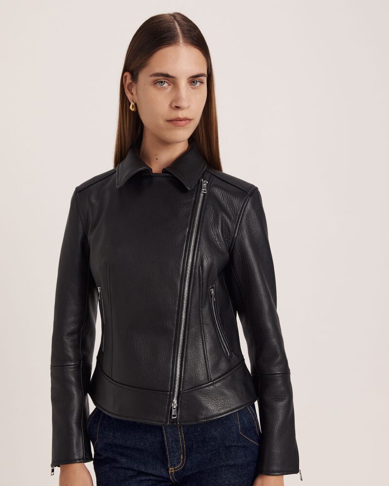 Selina Leather Biker Jacket in BLACK