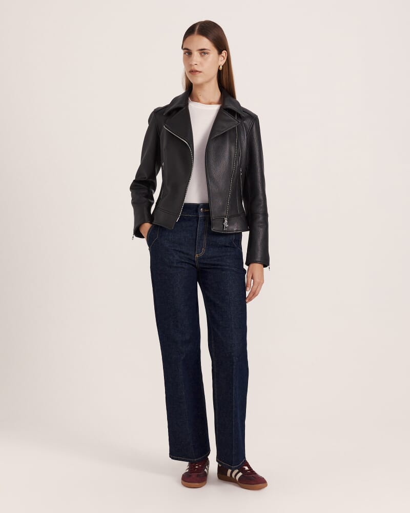 Selina Leather Biker Jacket in BLACK