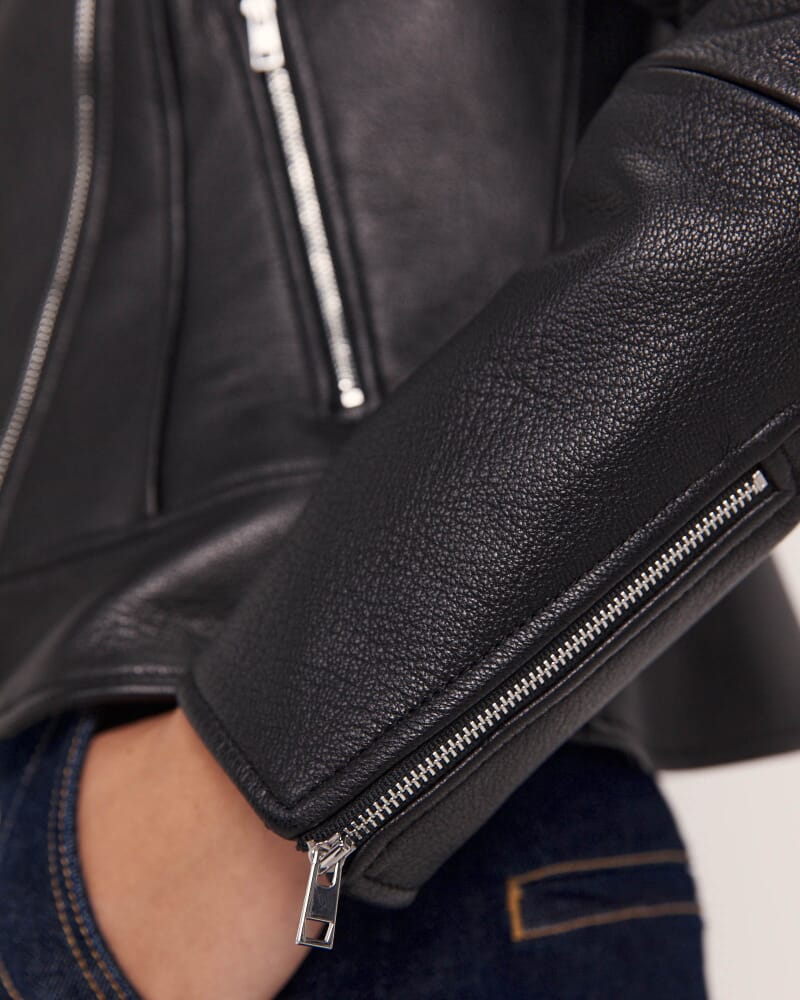 Selina Leather Biker Jacket in BLACK