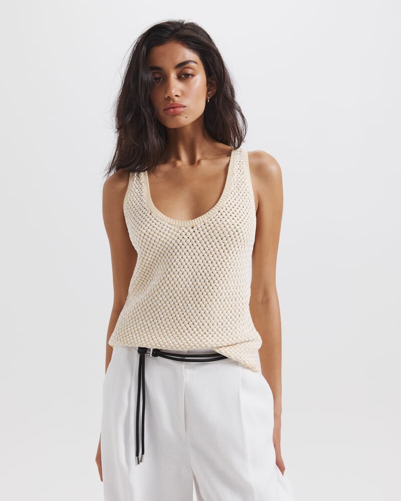 Dalia Woven Knit Tank in WHITE/DIJON