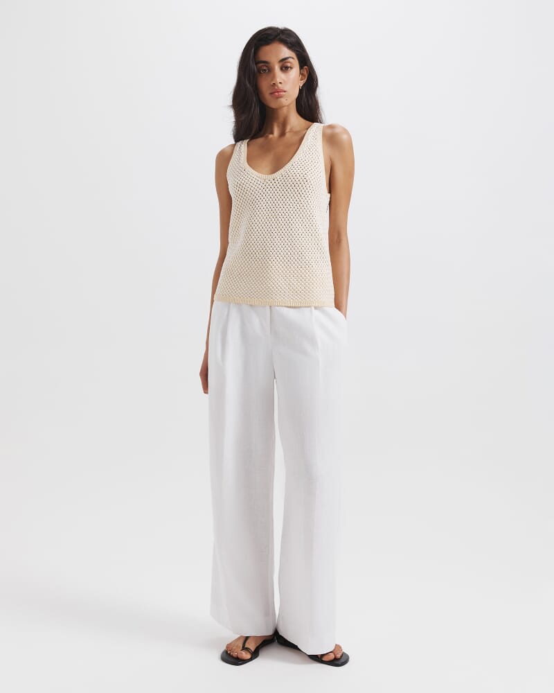 Dalia Woven Knit Tank in WHITE/DIJON