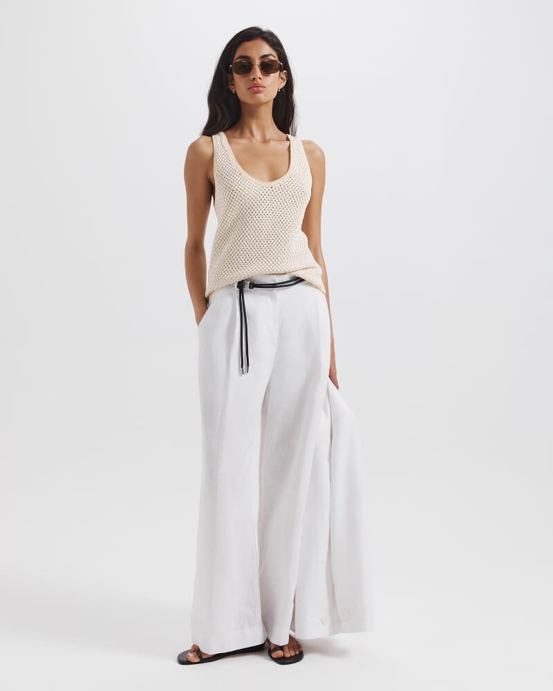Dalia Woven Knit Tank in WHITE/DIJON