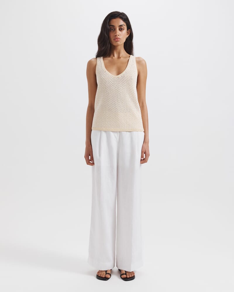 Dalia Woven Knit Tank in WHITE/DIJON